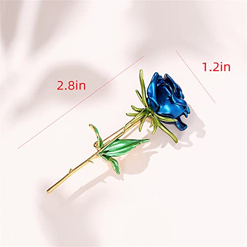 Enamel Rose Flower Brooch Pin for Women Girls Men Alloy Fashion Gold Green Leaf Blossom Brooches Lapel Pins Dainty Dress Accessories Jewelry Boutonniere Corsage for Hat Bag Suit Tie Wedding Birthday Anniversary Father(Blue) - Thumbnail 6