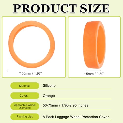 Image of 8Pack Luggage Wheel Protection Cover, Wear Resistant Anti Noise Silicone Protector Cover for 1.96-2.95 inch Spinner Wheel for Suitcases Chair Caster Travel, Orange