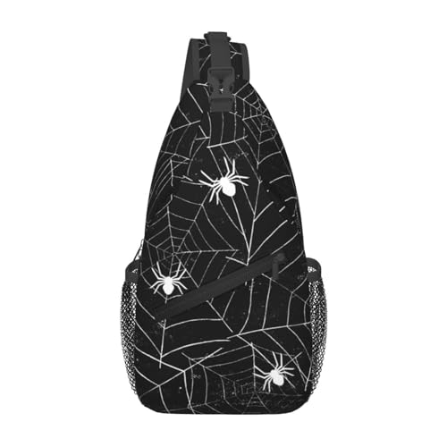 Spider Web Sling Bag for Women Men Seamless Spiderwebs Black and White Grunge Background Crossbody Chest Shoulder Bag Abstract Rough Urban Style Backpack Casual Gym Travel Hiking Daypack