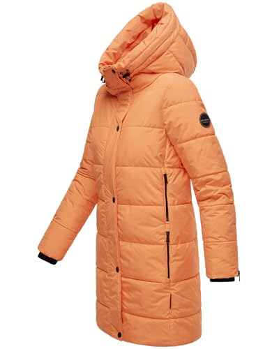 MARIKOO Damen Wintermantel warmer Steppmantel lang mit Kapuze und hohem Kragen Karumikoo XVI Apricot Sorbet Gr. 3XL