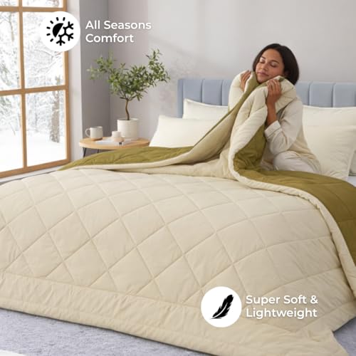 Image of King Size Comforter for Double Bed, 220 GSM Soft Microfiber Blanket, All Season Lightweight Reversible Bed Quilt, Premium Bedding, 90 x 100 Inch, Mustard Beige