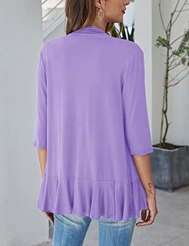 Image of Bluetime Women Casual Lightweight Open Front Cardigans Soft Draped Ruffles 3 /4 Sleeve Cardigan (S-3XL)
