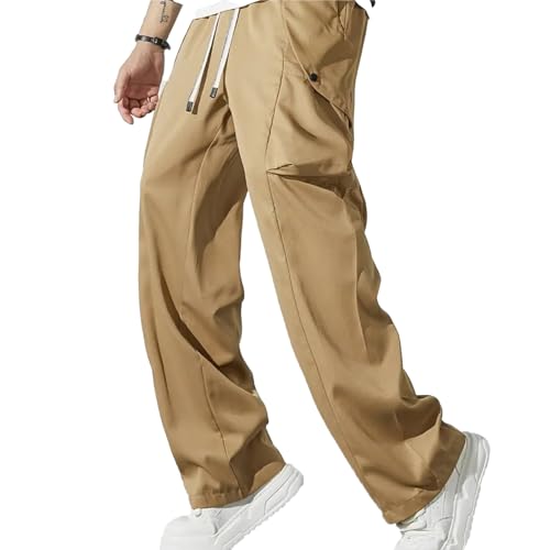 Men's Fashion Casual Drawstring Elastic Waist Men's Casual Workwear Pants Loose Fit with Side Pockets