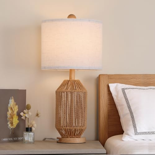 Set de 2 lámparas de mesa Boho Rattan 21 pulgadas miniatura 6