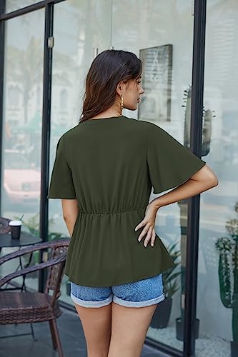 Image of GRACE KARIN Women's Elegant V-Neck Tie Waist Flowy Peplum Shirt Tops