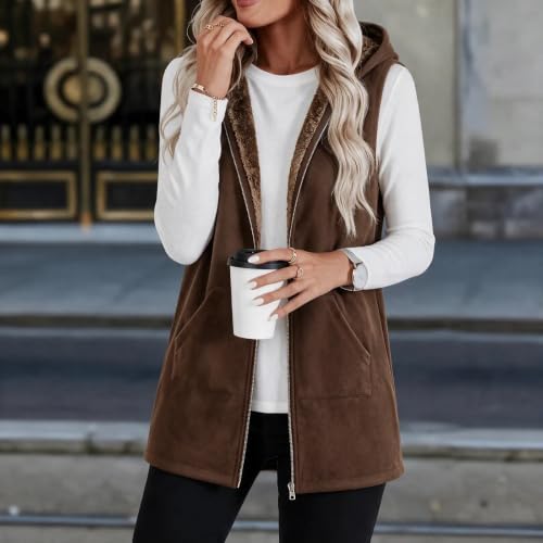 Fleece Vest Women Hooded Zip Up Cotton Sherpa Casual Jackets with Pockets - image 3