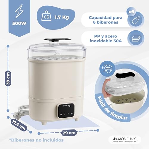 Miniatura 2 de Mobiclinic , Esterilizador De Biberones, 4 En 1, Hasta 6 Biberones, Seca, Mantiene La Temperatura, Modo Automático, Chupetes Y Sacaleches, Pantalla Lcd, Compacto, Mobibi