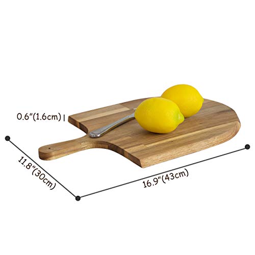 16\" Acacia Wood Pizza Peel, Serving Pan, Cheese and Charcuterie Boards | Pizza Paddle Board with Handle for Baking, Cutting Pizza, Bread, Fruit, Vegetables, Cheese Serving Board