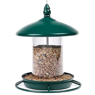 Metal Roof Bird Feeder for Outdoors - 360° Feeding Perch. Green