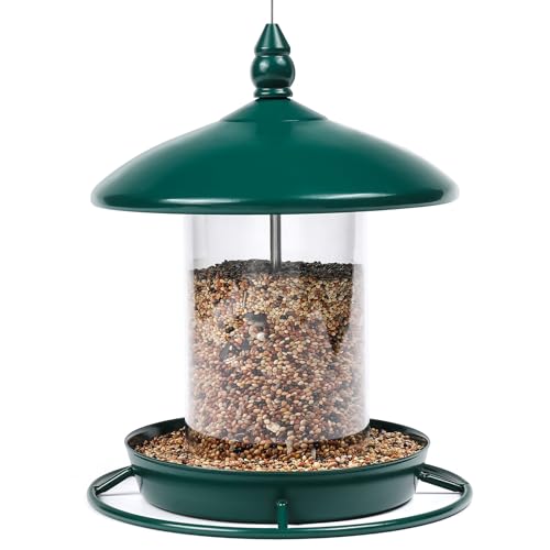 Metal Roof Bird Feeder for Outdoors - 360° Feeding Perch. Green