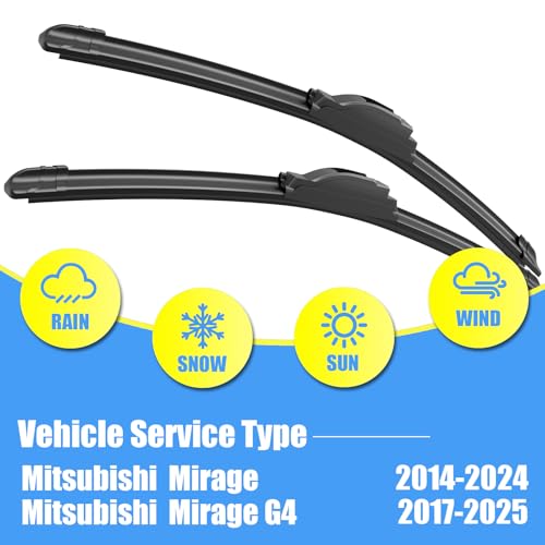 Image of Gavimnal Silicone Wiper Blades Replacement For Mitsubishi Mirage G4 14-25 | 24 inch+16 inch Front & 12 inch Rear, All-Weather, Streak-Free, OE-fit, Quiet, Easy One-Click Install