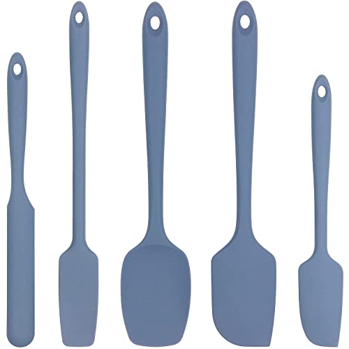 Cooptop 5 Piece Silicone Spatula Set - Rubber Spatula - 600°F Heat Resistant Baking Spoon & Spatulas (Grey Blue) #TOP11