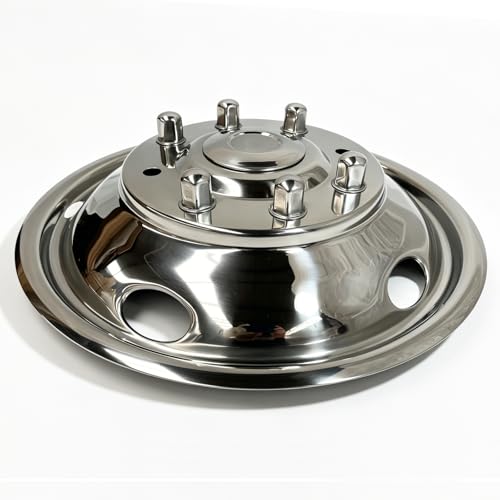 Image of 4pcs 19.5 inch Front Rear Polished Stainless Steel Dually Wheel Simulators,8 Lug 5 Hand Hole Bolt On Hub Caps,Skins Liners Wheel Covers w /Installation Tools for 1999-2004 Ford F450 F550 Super Duty C19F8