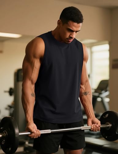 TACVASEN Tank Top Herren Baumwolle Muskelshirt Fitness Sport Ärmelloses Unterhemd Sommer Gym Trainning Schwarz L