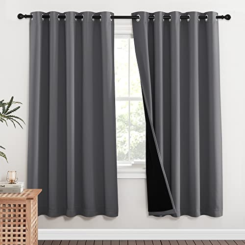 Image of NICETOWN Grey Full Shade Curtain Panels, Pair of Energy Smart & Noise Blocking Out Blackout Drapes for Dining Room Window, Thermal Insulated Guest Room Lined Window Dressing(Gray, 62 x 72 inch)