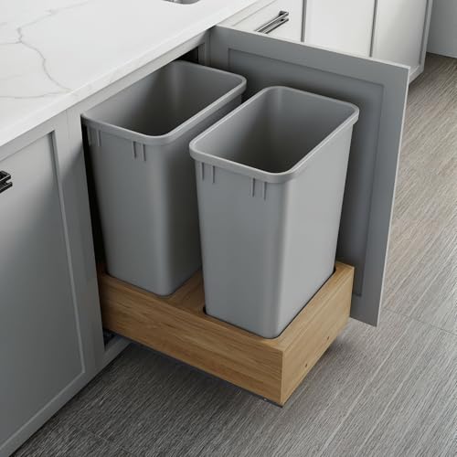 Image of Dowell Double 50Qt Undermount Trash Pull-Out Waste Container with Full Extension Soft-Close Slides, Bottom Mounted, Face Frame /Frameless Min. Cabinet Opening: 15-1 /2 Inch Wide-4008 0218 50