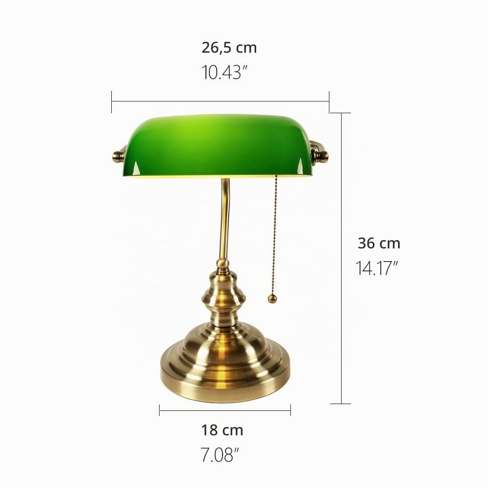 FIRVRE Lampara Escritorio LED, Lámpara de Mesa Vintage con Base de Latón et Interrupteur à Chaîne, Ampoule LED Offerte