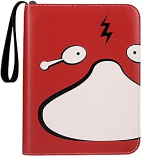 Geecow 4-Pocket Binder Compatible with Pokemon Cards, Portable Storage Case with Removable Sheets Holds Up to 400 Cards-Toys Gifts for 3-8 Year Old Boys Girls (Red Psyduck)