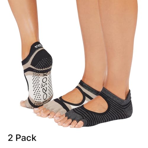 Toesox Bellarina Half Toe Multi Pack - Grip Non-Slip Toe Socks for Pilates, Barre, Yoga, Ballet, Black, Charcoal, Echo2
