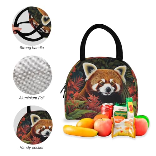 Backpack Lunch Box Set Large Capacity Travel Backpacks and Insulated Lunch Bag for Commute Hiking Picnic Cute Red Panda Print4