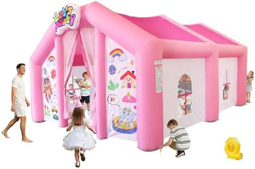 Large Inflatable Kids Playhouse Tent, Pink Big Kids Party Tent with Blower