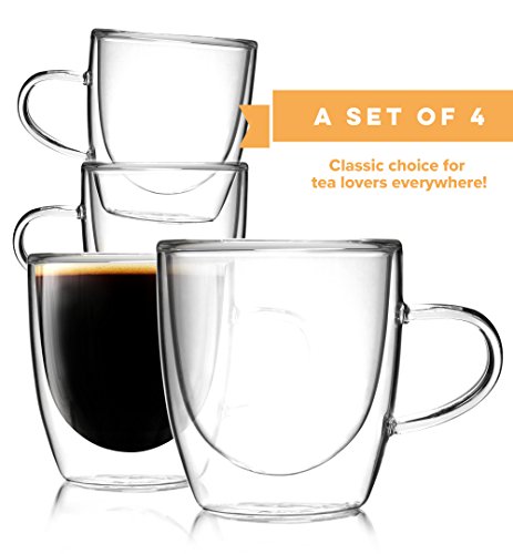 Insulated Coffee Mug with Handle, Double Walled Glass Coffee Mugs and Glass Tea Cups, Borosilicate Glass Mug, Coffee Mug Set of 4, 5oz