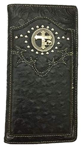 Men Wallet Western Bifold Check Book W069-30 Cross Praying Cowboy Black