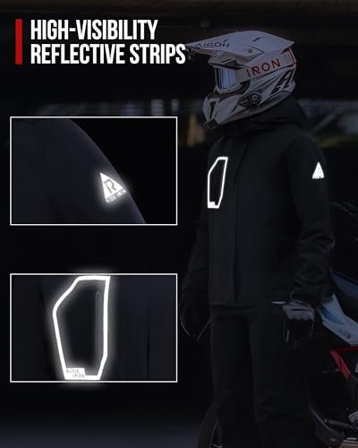 RIDEIRON Motorrad Regenkombi Herren 2-Teiler – Wasserdichte Motorrad Regenbekleidung 15000mm mit Reflektoren, Abnehmbarer Kapuze (DE/NL/SE/PL, Alphanumerisch, XL, Regular, Regular, Schwarz)