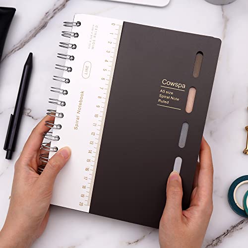 Yoment 5 Subject Spiral Notebook Spiral Bound Journal Wide Ruled 7"X 8.5" Hardcover Spiral Notebook With Dividers A5 Lined Notebook For College Students Writing Journal School Office Supplies,Black #TOP6
