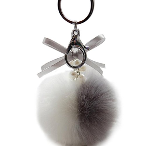 Bestpriceam New Real Fox Fur Ball with Inlay Pearl Rhinestone Key Chain for Womens Bag or Cellphone or Car Pendant (Multicolor)