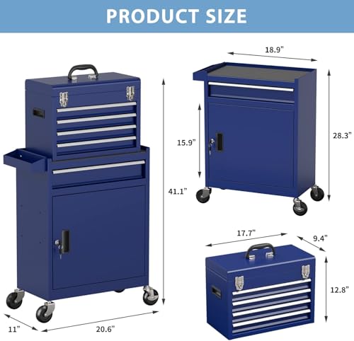 Image of 5-Drawer High Capacity Rolling Tool Chest, Removable Toolbox on Wheels Organizers, Lockable Tool Box Tool Storage Cabine with Drawers and Wheels for Workshop and Warehouse(Blue)