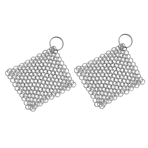 Image of Lord of Battles Stainless Steel 10x10cm Chainmail Scrubber | Medieval Stainless Steel Cleaner for Cast Iron Pre-Seasoned Pans, Griddles, BBQ Grills and Pot Cookware Cleaning (10x10cm - Set of 2)