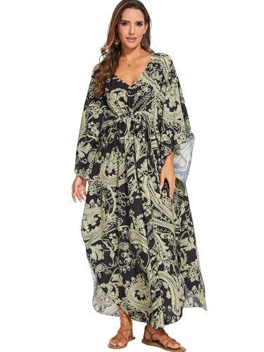 Image of Moss Rose Kaftan Dresses for Women V Neck Summer Swimsuit Cover up Caftan Maxi Beach Dresses