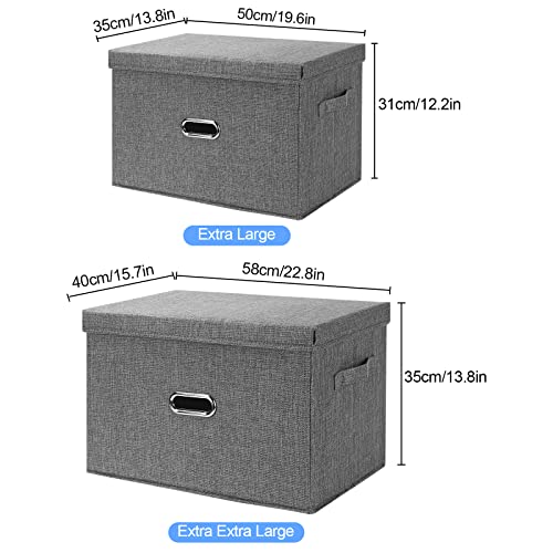 Image of Large Linen Fabric Foldable Storage Bins with Removable Lid and Handles, Washable Storage Box Organizer Containers Baskets Cube with Cover for Bedroom,Office(Pink, XXL(2-Pack))