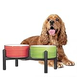 Keramik Hundenapf Erhöht mit Edelstahl-Ständer - Schoene Doppelnapf Futterstation für Kleine und Mittelgroße Hunde - rutschfest Hund Napf Set für Futter und Wasser - 350g / 660ml - Weihnachts-Set