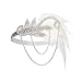 JISEN 1920s Flapper Vintage Feather Gatsby Crystal Headpiece Silver