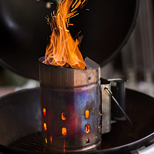 RÖSLE Anzündkamin, Hochwertiger Grillkohleanzünder aus Edelstahl, Funkenschutz, Griff mit Hitzeschutzblech, Haltebügel, Schwarz 2
