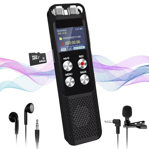 72GB Digital Voice Recorder: Voice Activated Recorders with Playback,Audio Recording Device with Clip-on Microphone for Lectures Meetings,Dictaphone Sound Portable Tape Recorder with Password