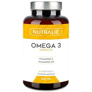 Omega 3 2000mg Premium Visolie + Vitamine D3 & E – 1250mg DHA-EPA Vetzuren – Premium Visolie Hooggeconcentreerde – DHA en EPA voor normaal functioneren van het hart – 60 Capsules Nutralie