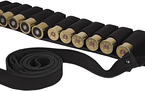 Bronzedog Handmade Leather Shotgun Shell Cartridge Belt Holder Bandolier, Buttstock Shell Holder 12 Gauge For Rifles, Hunting Ammo Pouch Bag, 12 Ga Shotgun Shell Pouch Black Brown Khaki Grey (Black) #TOP4