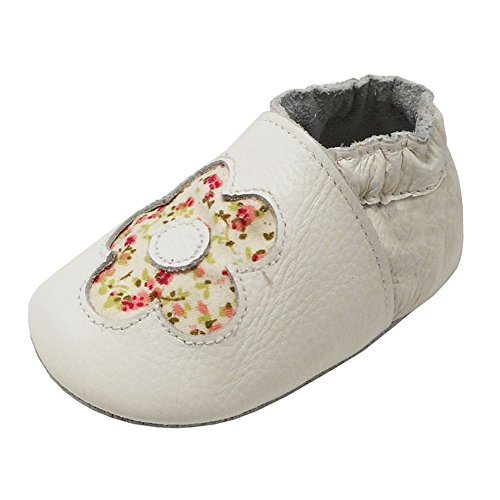 YIHAKIDS Chaussons Bébé en Cuir Doux Pantoufles Enfant Chaussures Cuir Souple bébé et Bambin(0-6 Mois,Blanc)