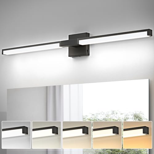 Image of OKELI Modern Bathroom Light Fixtures Over Mirror, 40 Inch Matte Black Vanity Light Bar for Bathroom, 24W 5CCT Diammable Wall Light