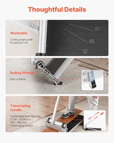 Image of VEVOR 13 inch Vinyl Floor Cutter, 12mm Thick Laminate Flooring Cutter with 15 /30 /45 Adjustable Angle Settings, Flexible Wheels, Telescoping Handle, Certain Engineered Wood, LVT, VCT, SPC, LVP, WPC