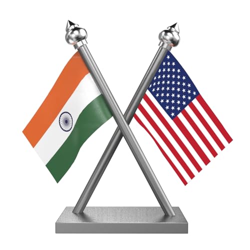 Image of The Flag Company India & USA Car Dashboard Flag 2x3 Inch Premium Flags with Stainless Steel Pole & Base | Compact Dual Display for Car Interiors & Desks