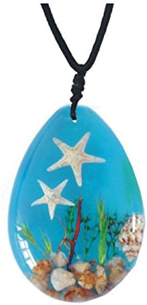WGI Real Starfish, Seashells and Underwater Plant Life on Blue Background Necklace