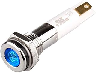 H08F-12B, High Intensity LED Indicator, 8mm Panel Hole, Flat Head Type, Blue, 12V DC