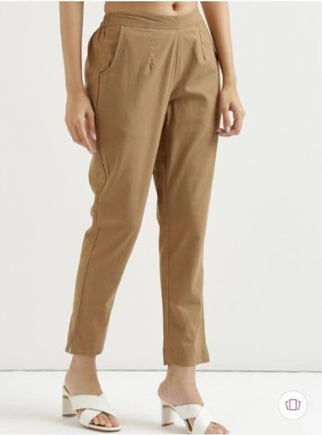 Image of D K W Women's Mid Rise Relaxed Fit Cotton Flex Trousers with Elastic Back & Drawstring - Ideal for Winter, Formal, Office & Casual Wear, Comfortable for Girls and Women