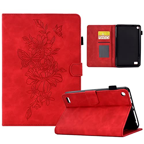 Coque Kindle Fire 7 en cuir de qualité supérieure fine et rabat protecteur rouge