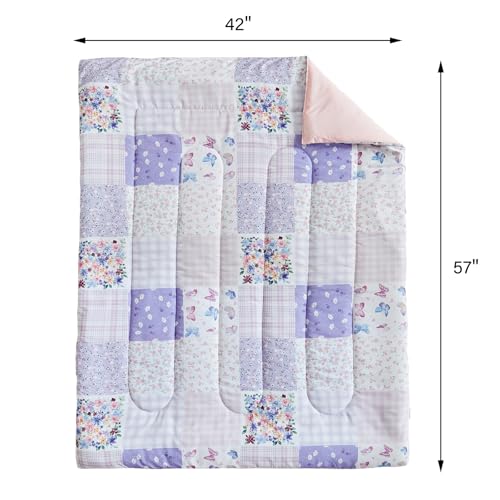 Image of Joyreap 4 Piece Toddler Bedding Set- Pink n Purple Floral Butterflies Patchwork Design, Microfiber Toddler Bedding Comforter Set for Girls