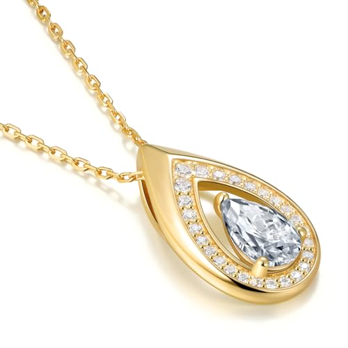 Kstyle Birthday Gifts for Women 14K Gold Diamond April Birthstone Pendant Necklace Teardrop Jewelry for Daughter Grandma Mom Sister Wife Non Tarnish 925 Sterling Silver Base